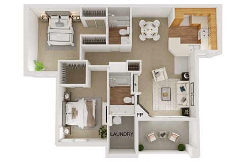 Floor plan for 2 beds, 2 baths, 1100 sqft